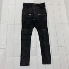 ノーアイディー NO ID. ムラ染め加工ストレッチバイカースキニーデニム