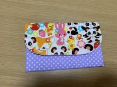 12パンダ柄のペタンコポーチ(白テン紫ドット)