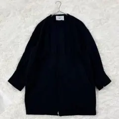 ebure エブール】ノーカラーコート ネイビー ロングコート - メルカリ