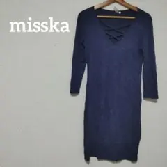 misska ネイビー Vネック 七分袖 ワンピース