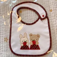 familiar うさぎとクマのスタイ　赤チェック