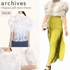 archives オーガンジーフラワーパフ袖ブラウス 花柄 白 ホワイト Ｍのサムネイル