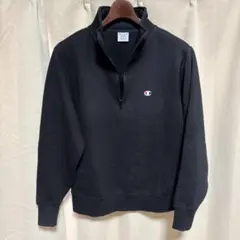 y042013 champion スウェット　M　ハーフジップ　ブラック　ロゴ