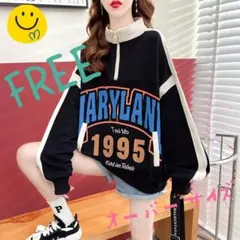 オーバーサイズ トレーナー 黒 ロゴ シャツ ストリート 韓国 ビッグロゴ