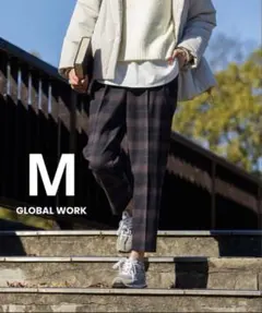 新品未使用 あったかウツクシルエットテーパード柄ネイビータータンチェックMサイズ