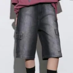 FOLLOWIN　デニムハーフパンツ　ブラック　S-Short