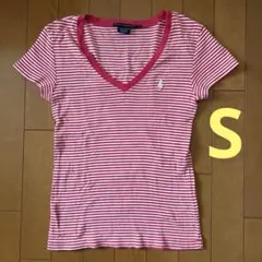 ラルフローレンスポーツ Tシャツ ピンク✖︎白 ボーダー S