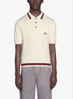 GUCCI ニット ロゴ 金ボタン ポロシャツ シェリーライン ウェブライン