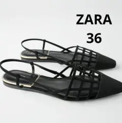 新品 ZARA ザラ フラット ストラップ サンダル シューズ ブラック 36
