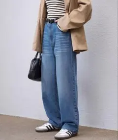 モノマート　ワイドデニムパンツ ブルーMのサムネイル