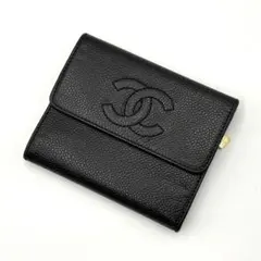 美品✨CHANEL シャネル ココマーク キャビアスキン 三つ折り財布 ブラック