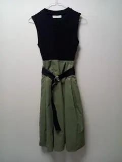 CECIL McBEE ノースリーブワンピース ブラック/カーキ