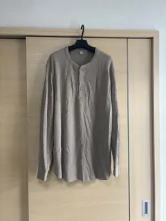 3XL UNIQLO ワッフルヘンリーネック長袖カットソー ベージュのサムネイル