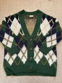 アーガイル柄 ニットカーディガン