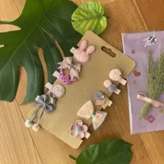 No.102 ヘアクリップ10個　ピンク/グレー