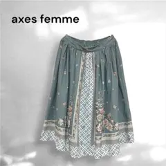 axes femme アクシーズ フレアスカート 花柄 チェック M クラシカル