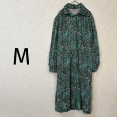 シャツワンピース ロング丈グリーン系　古着