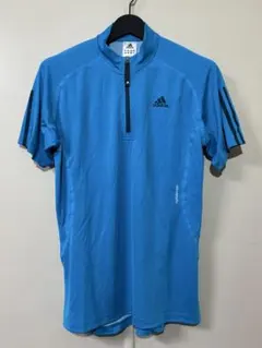 adidas 半袖ハーフジップスポーツウェア 青
