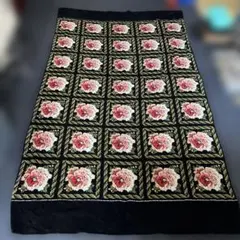 フェイラー FEILER 花柄刺繍タオルケット 大判 黒