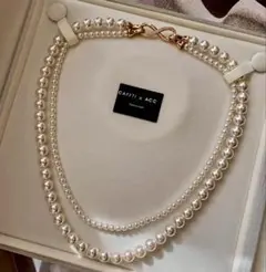 パールネックレス　ホワイト×ゴールド　二連　上品　フォーマル　卒業式　入学式