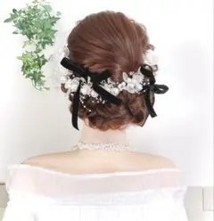 商品No.194 パールフラワーヘッドドレス➕選べるヘアリボン2本 のセット