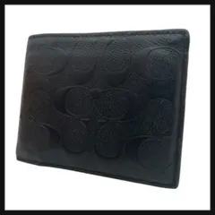 【極美品】 COACH コーチ 二つ折り財布 ブラック シグネチャー レザー