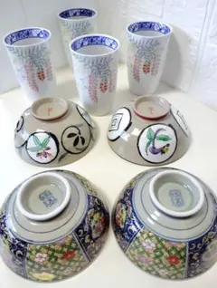 有田焼　瑞窯と翠窯　飯碗　各2客と西山窯　藤の花　フリーカップ　4個