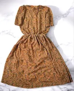 レトロ＊花柄＊ワンピース＊9号＊M＊ウエストゴム