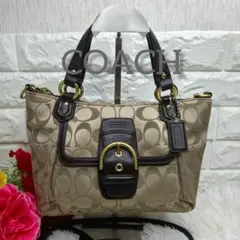 極美品 COACH トートバッグ ソーホー ミニシグネチャー ブラウン 6821