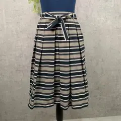 イレーヌヴァンリブ ひざ丈スカート フランス製 ボーダー柄 M ネイビー