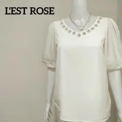 レストローズ フラワー装飾ブラウス レースレイヤードシフォンスリーブ