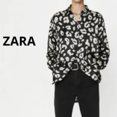 ザラ ZARA サテン アニマルプリント オーバーサイズシャツ ブラウス