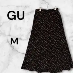 【美品】ジーユー⭐️フラワープリントフレアロングスカート ブラック M