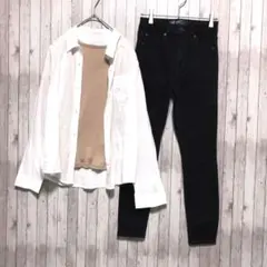 【3点セットアップ】リブ編みトップス 白シャツ GAPハイライズスキニーデニム
