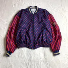 【ブルゾン　ジャンバー　レトロ感　刺繍　ドット　ストライプ　カジュアル　古着】