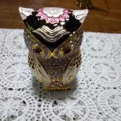 七宝焼フクロウ型 クリスタルガラスラインストーンジュエリーボックス