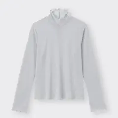 GU ラメハイネックT(長袖) グレー