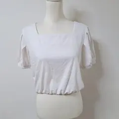 シーイン/DAZY スクエアネック クロップド カットソー【XL】パフスリーブ