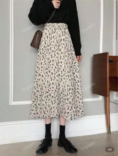 花柄フレアスカート ベージュ