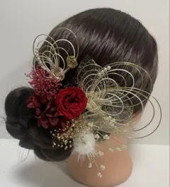 804.成人式　卒業式　水引髪飾り　プリザーブドフラワー