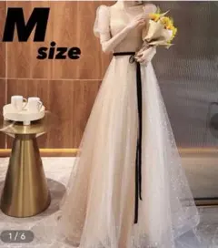 【お値下げしました！】　シャンパンゴールド　パフスリーブ ドレス　M〜L