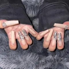 ギャルネイル 埋めつくし ベージュ系 ロングネイルチップ