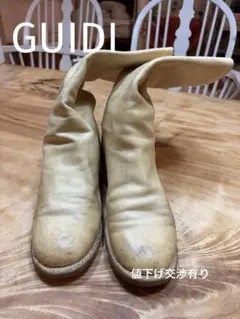 GUIDI レディース レザー ロングブーツ バックジップ ベージュEU37のサムネイル