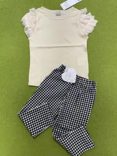 フリル袖Tシャツとギンガムチェックパンツセット110cm