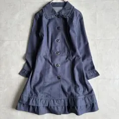 美品✨ Leilian フリルデザインロングコート 青系 9 日本製 薄手