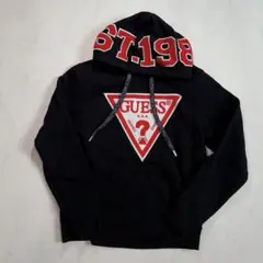 GUESS パーカー L ビッグロゴ EST.1981 刺繍 ブラック 裏起毛