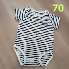 petit main プティマイン ストライプ半袖ロンパース 70センチ