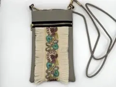 スマホポーチ　スマホショルダー　インド刺繍リボン