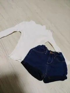 女の子長袖リブトップスデニムショートパンツ 2点セットZARAザラキッズ100