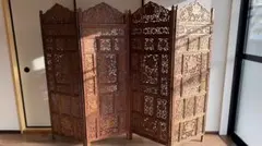 ⭕️【希少・縁起物｜高級木製 彫刻パーテーション 4連 衝立】 ⭕️【希少・縁起物｜高級木製 彫刻パーテーション 4連 衝立】 - メルカリ
